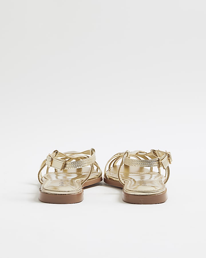 Gold Faux Leather Caged Sandals