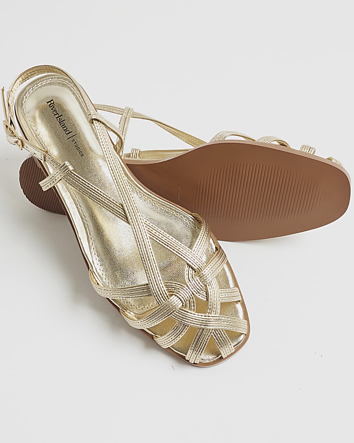 Gold Faux Leather Caged Sandals