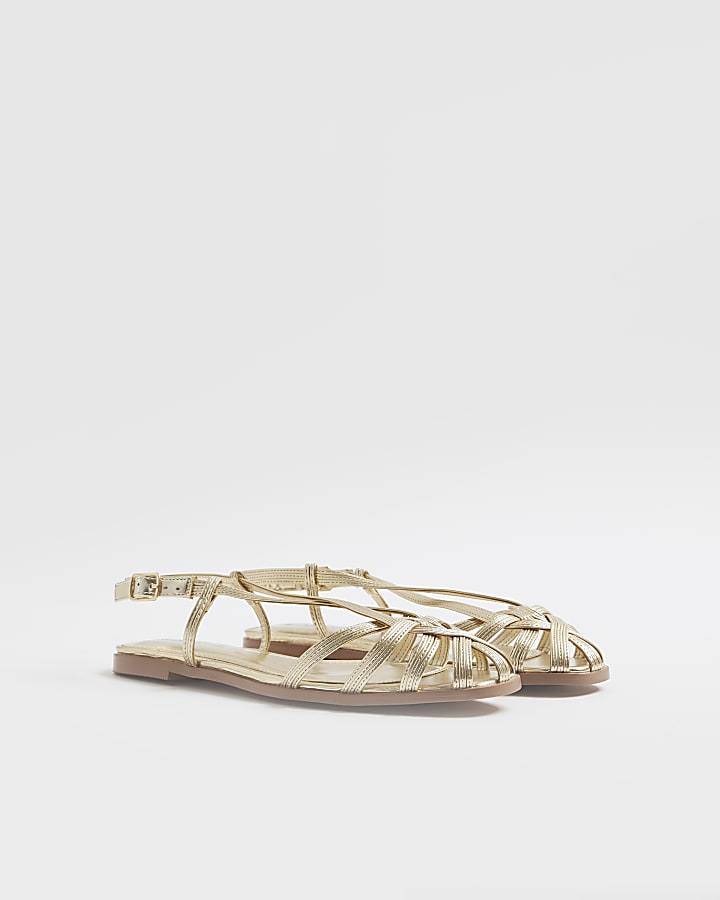 Gold Faux Leather Caged Sandals