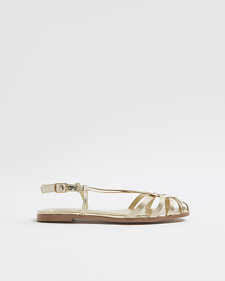 Gold Faux Leather Caged Sandals