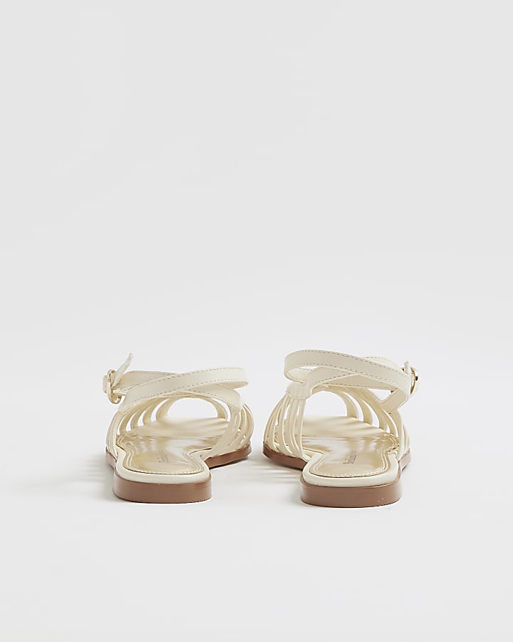Cream Faux Leather Caged Sandals