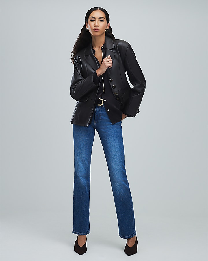 Brown Leather Fitted Waist Blazer