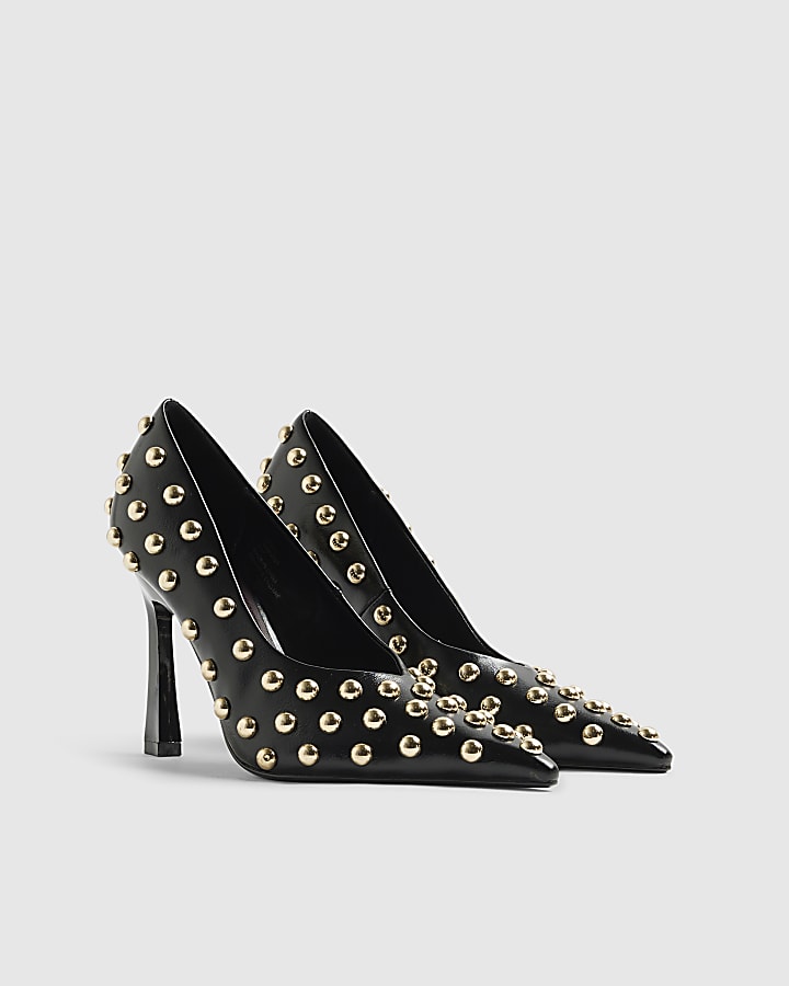 Black Studded Court Heels