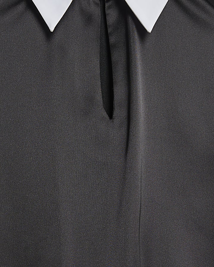 Black Satin Shirt Bodysuit
