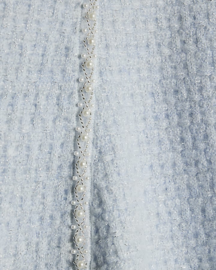 Blue Boucle Embellished Mini Skirt