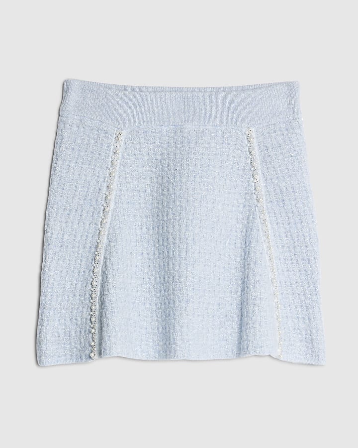 Blue Boucle Embellished Mini Skirt