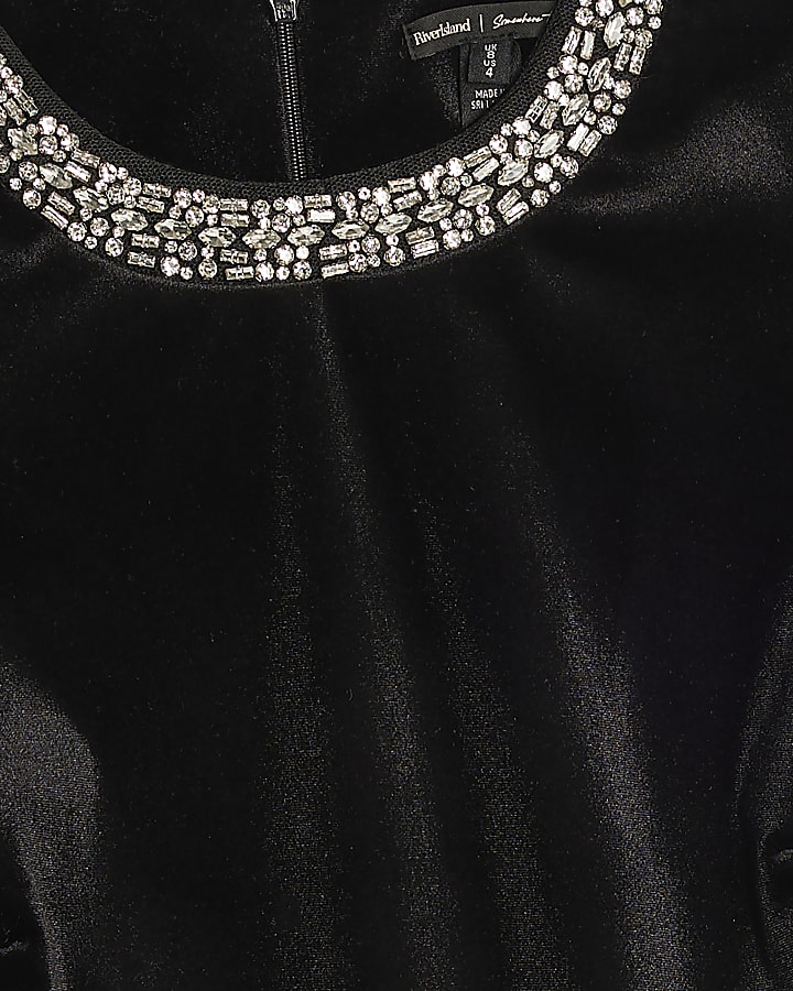 Black Velvet Embellished Mini Dress