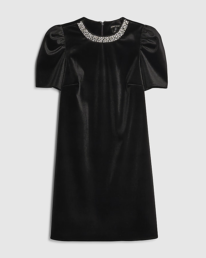 Black Velvet Embellished Mini Dress