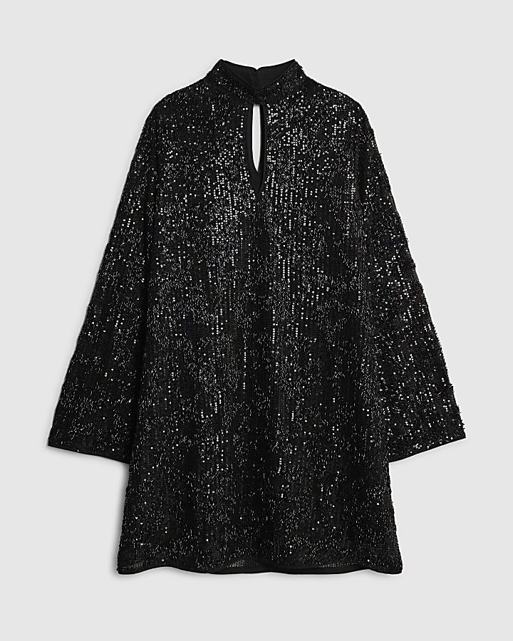 Black Long Sleeve Sequin Mini Dress