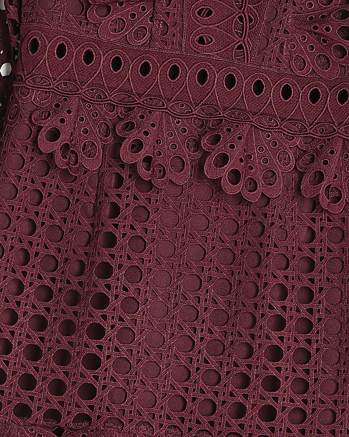 Red Long Sleeve Lace Mini Dress