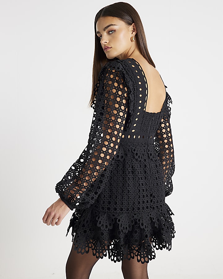 Black Long Sleeve Lace Mini Dress