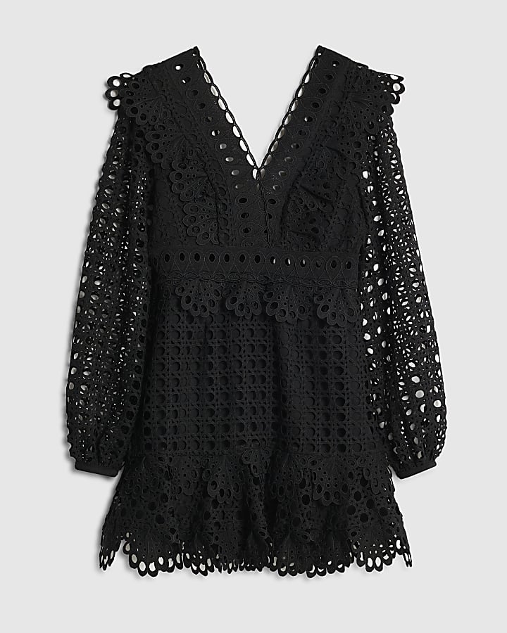 Black Long Sleeve Lace Mini Dress