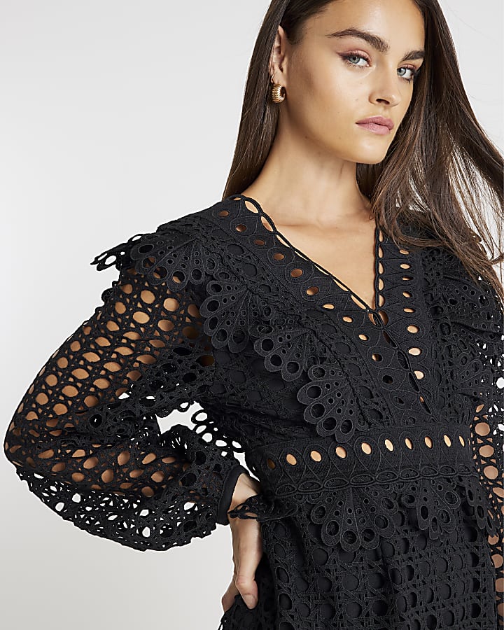 Black Long Sleeve Lace Mini Dress