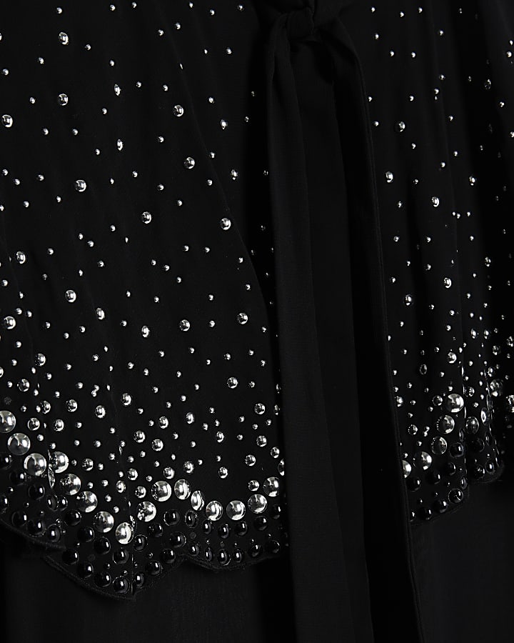 Black Long Sleeve Embellished Cape Shirt