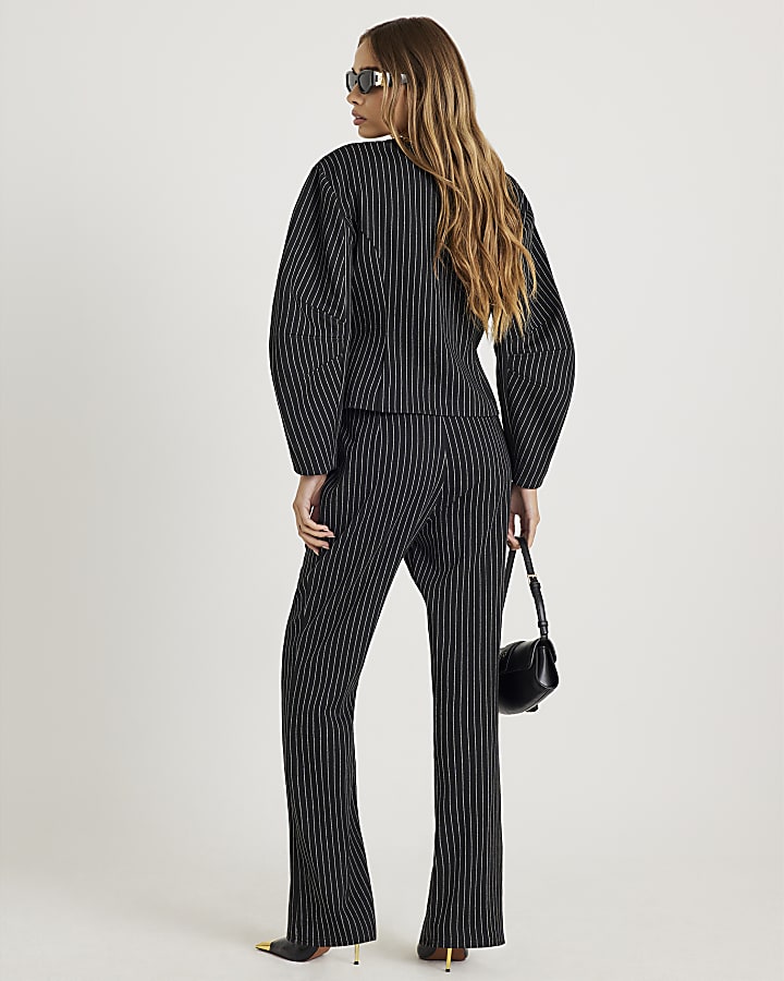 Navy Pinstripe Double Buckle Trousers