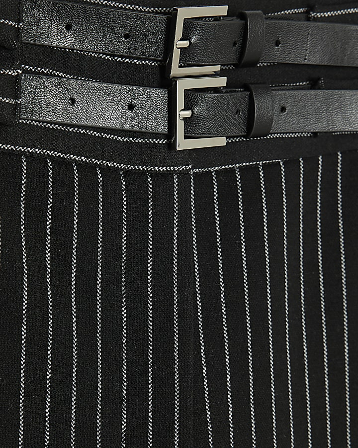 Navy Pinstripe Double Buckle Trousers