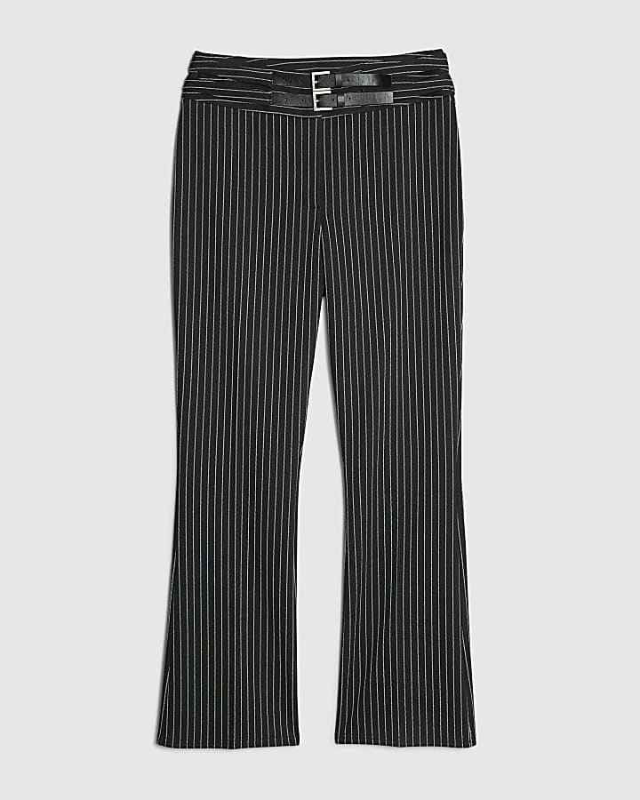 Navy Pinstripe Double Buckle Trousers
