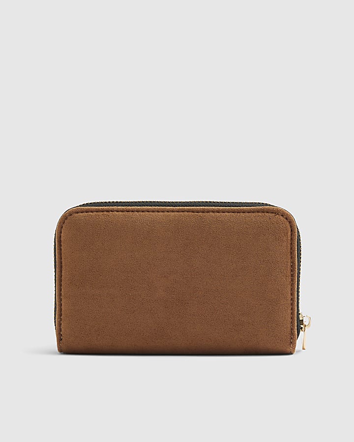 Brown Studded Zip Around Purse