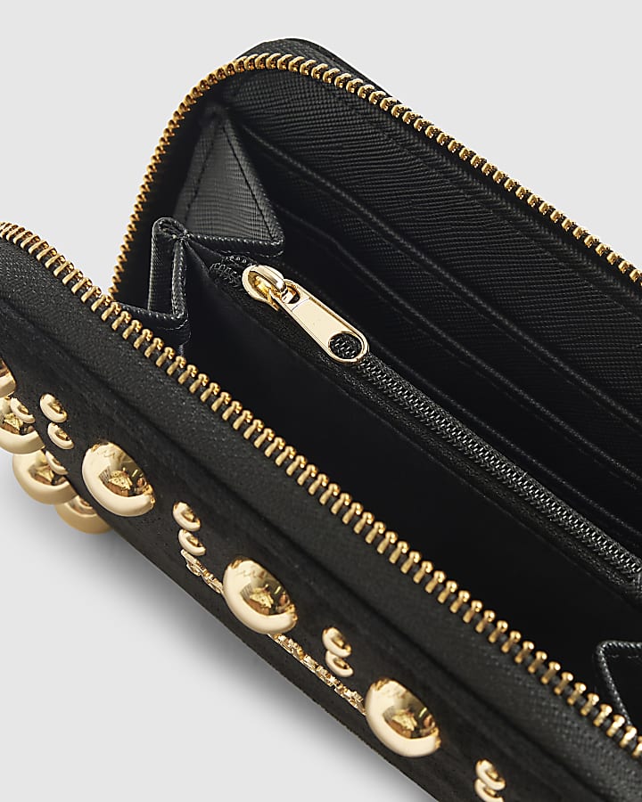 Black Studded Zip Around Purse