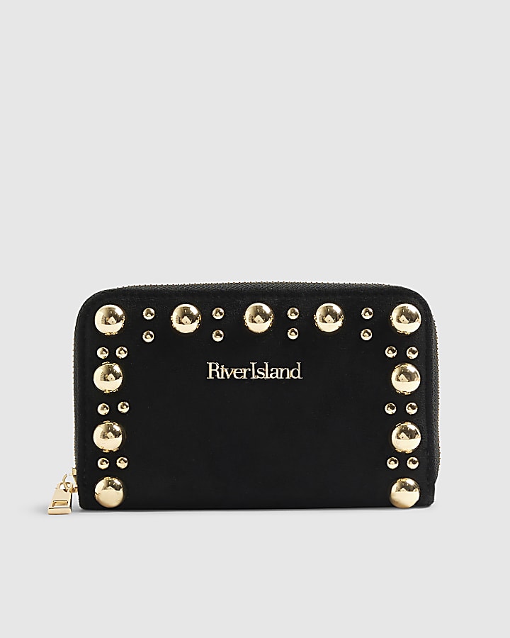 Black Studded Zip Around Purse