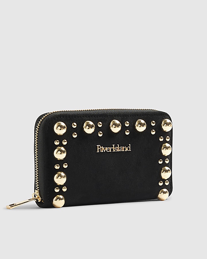 Black Studded Zip Around Purse