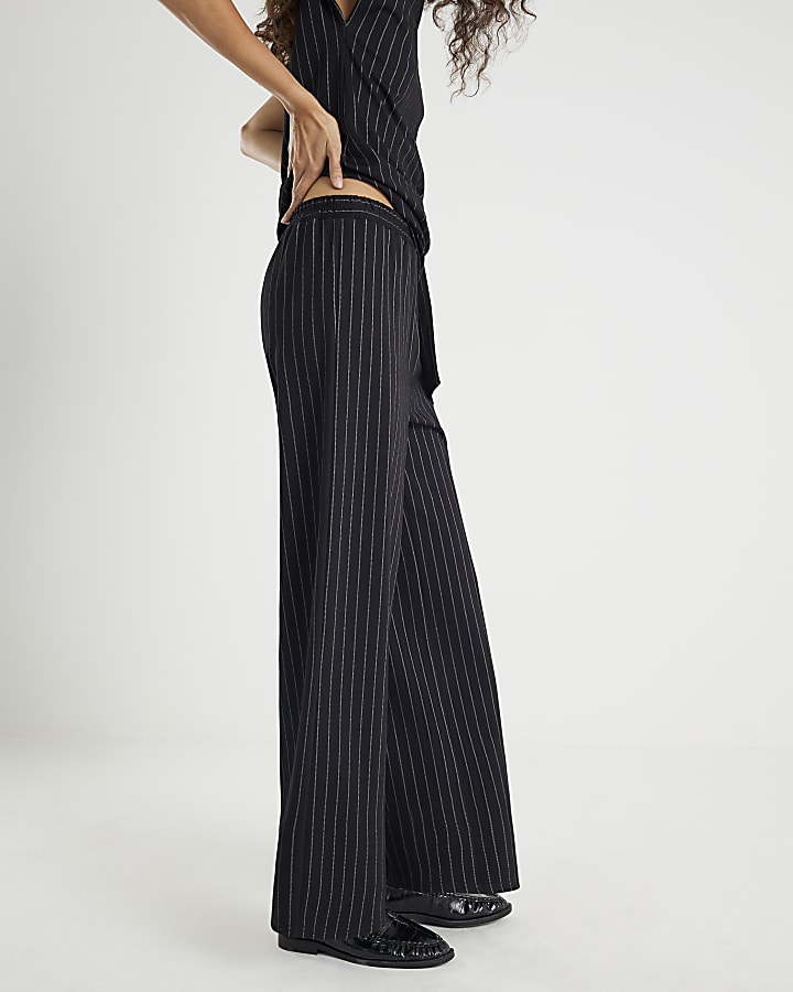 Black Pinstripe Wide Leg Trousers