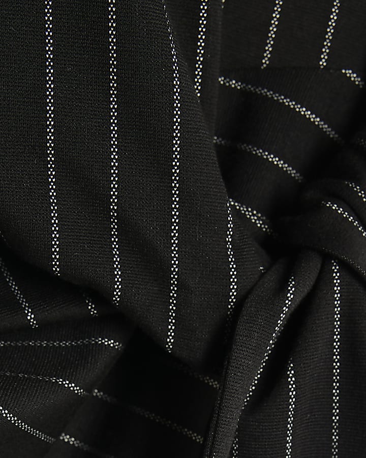 Black Pinstripe Sleeveless Tie Waist Top