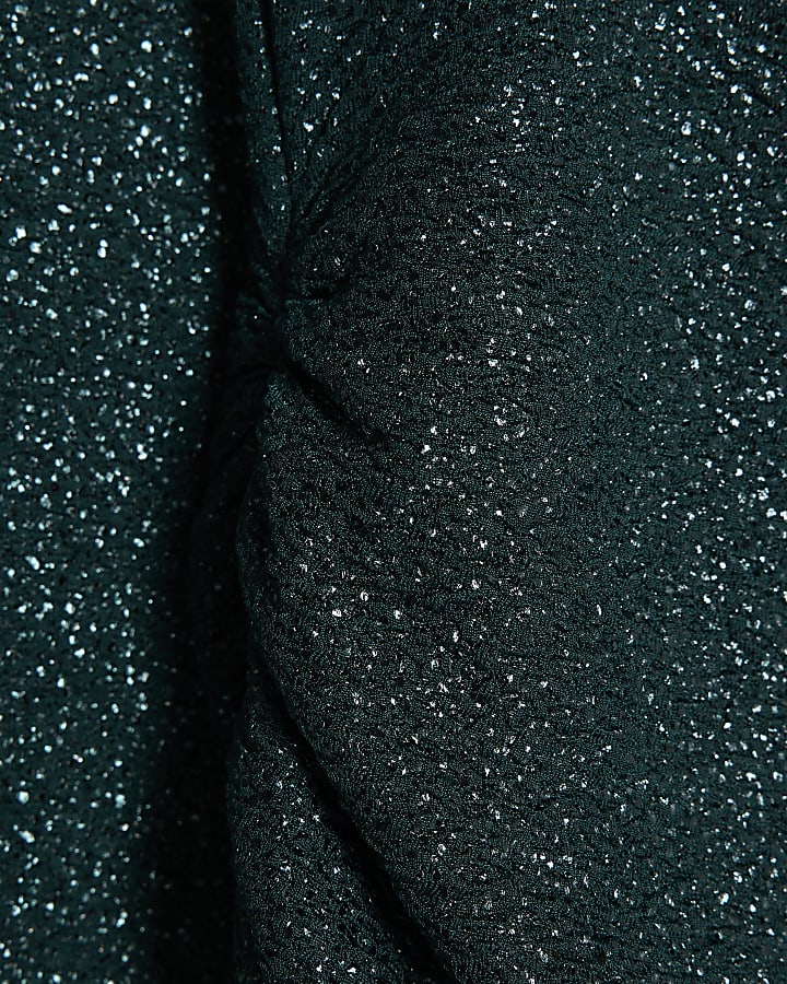 Green Asymmetric Glitter Mini Dress