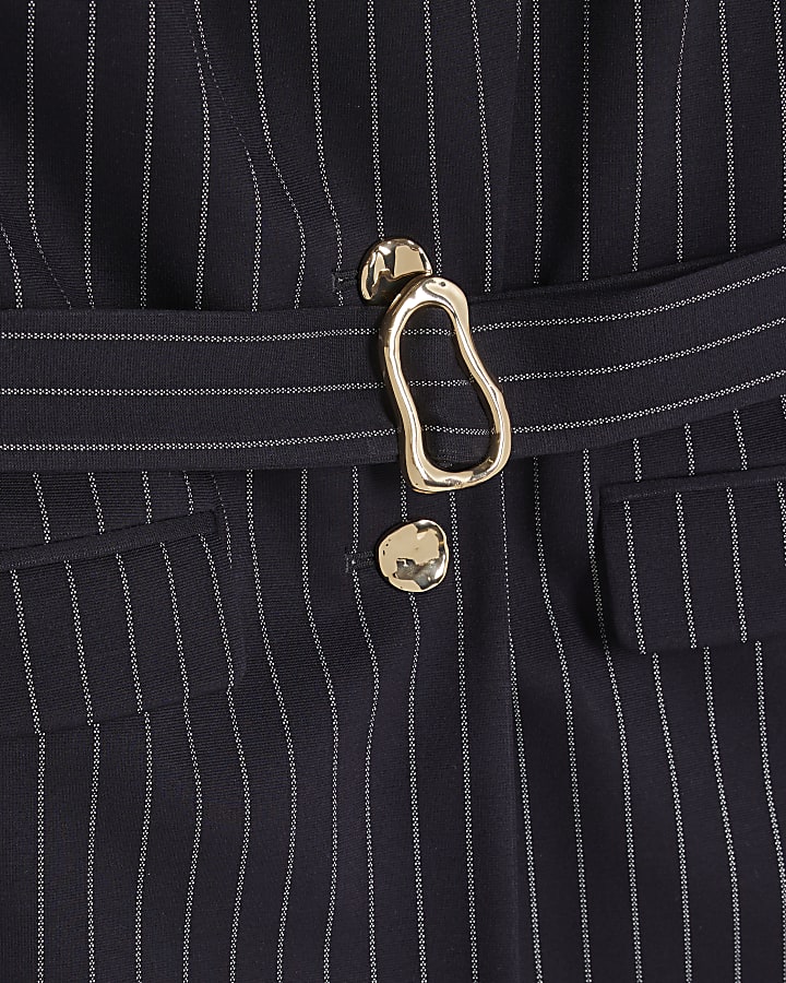 Navy Pinstripe Sleeveless Belted Waistcoat