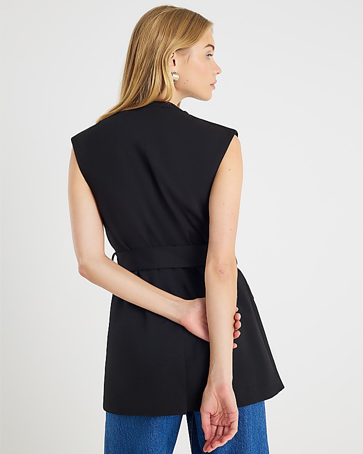 Black Sleeveless Belted Waistcoat