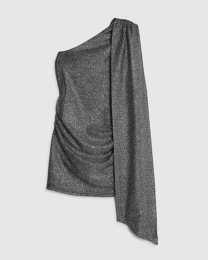 Petite Silver Asymmetric Glitter Mini Dress