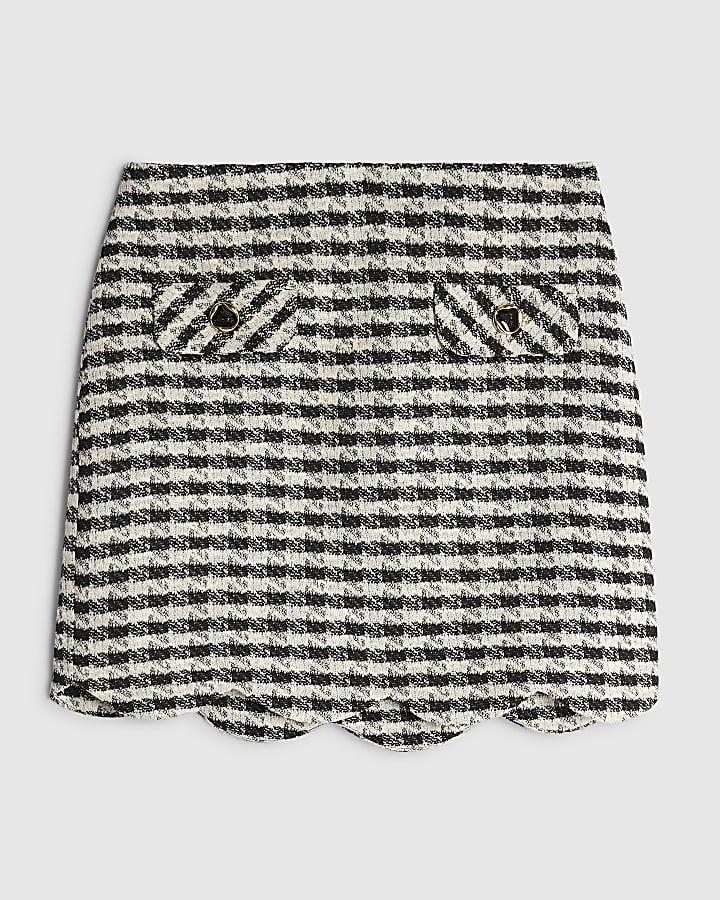 Petite Black Boucle Check Mini Skirt