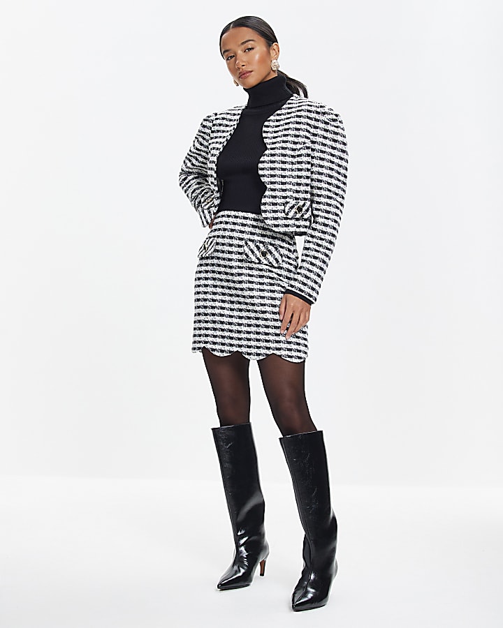 Petite Black Boucle Check Mini Skirt