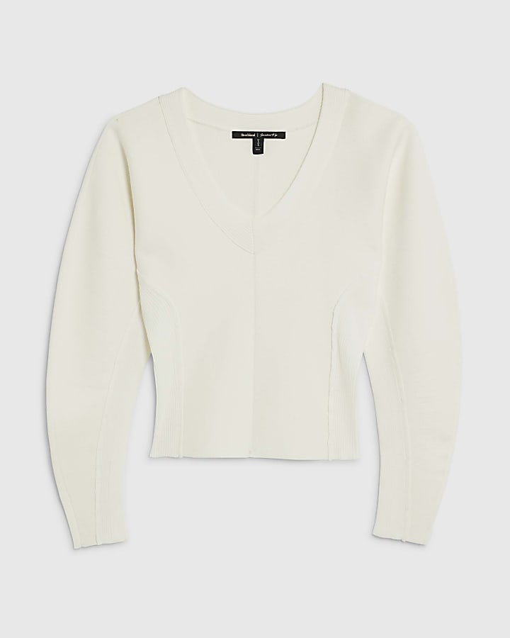 Cream Structured Sleeve Knitted Jumper