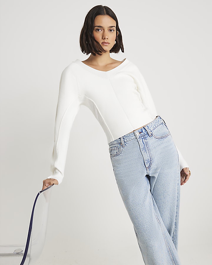 Cream Structured Sleeve Knitted Jumper