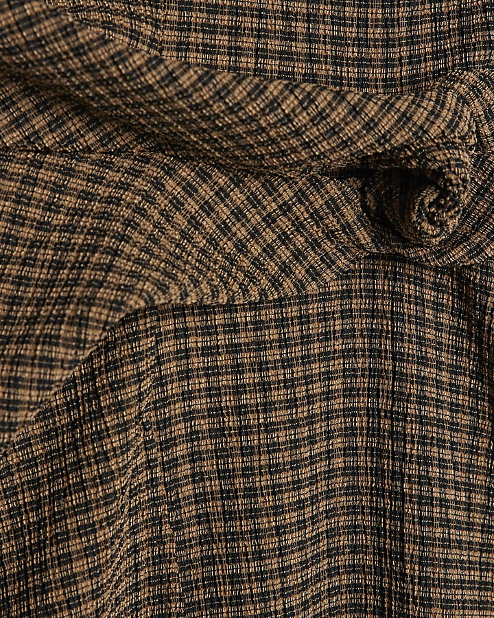 Brown Twist Side Check Dress