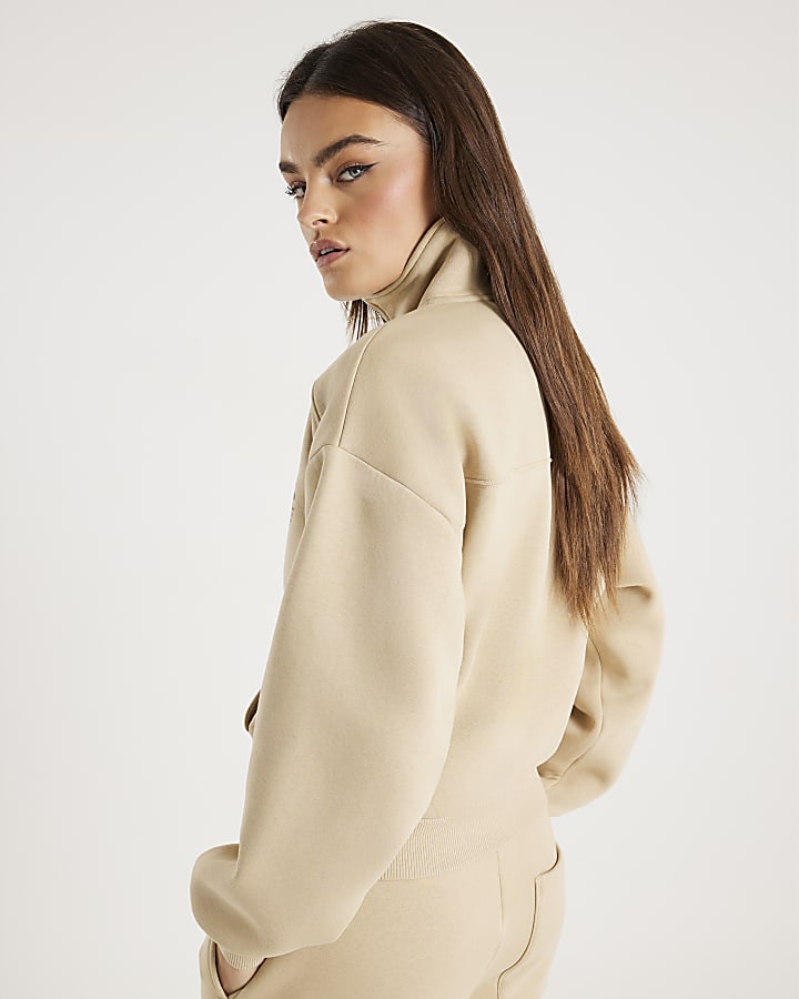 Beige Long Sleeve NYC Zip Up Sweatshirt