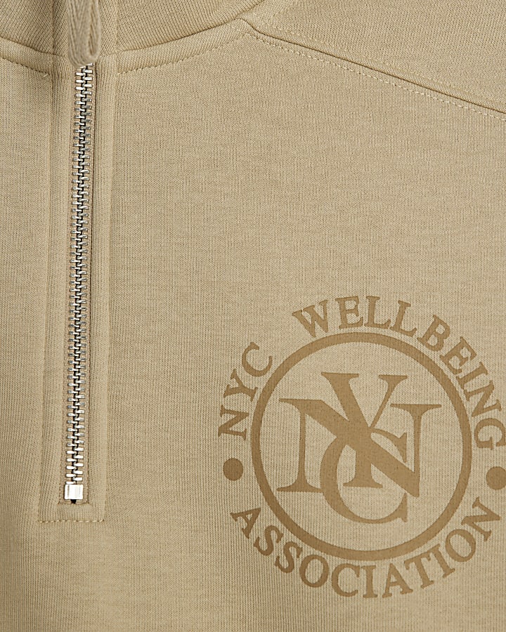 Beige Long Sleeve NYC Zip Up Sweatshirt