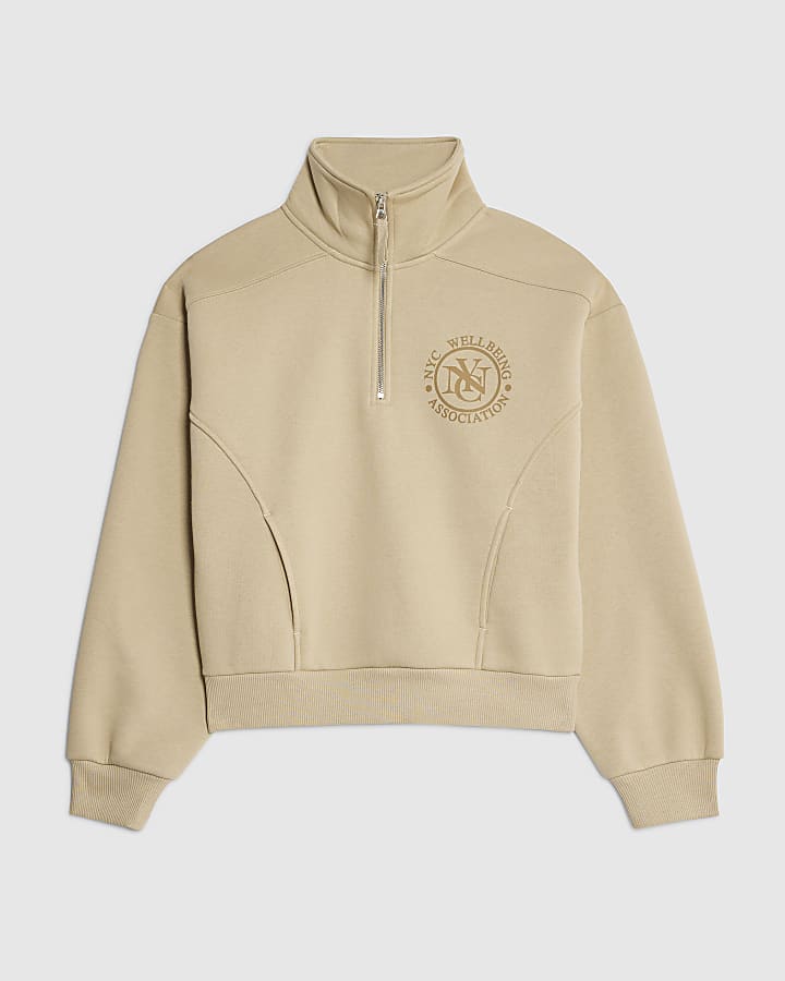 Beige Long Sleeve NYC Zip Up Sweatshirt