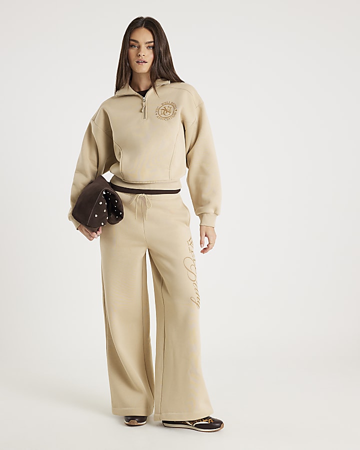 Beige Long Sleeve NYC Zip Up Sweatshirt