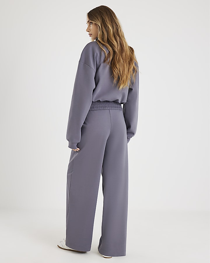 Grey Wide Leg Pintuck Joggers