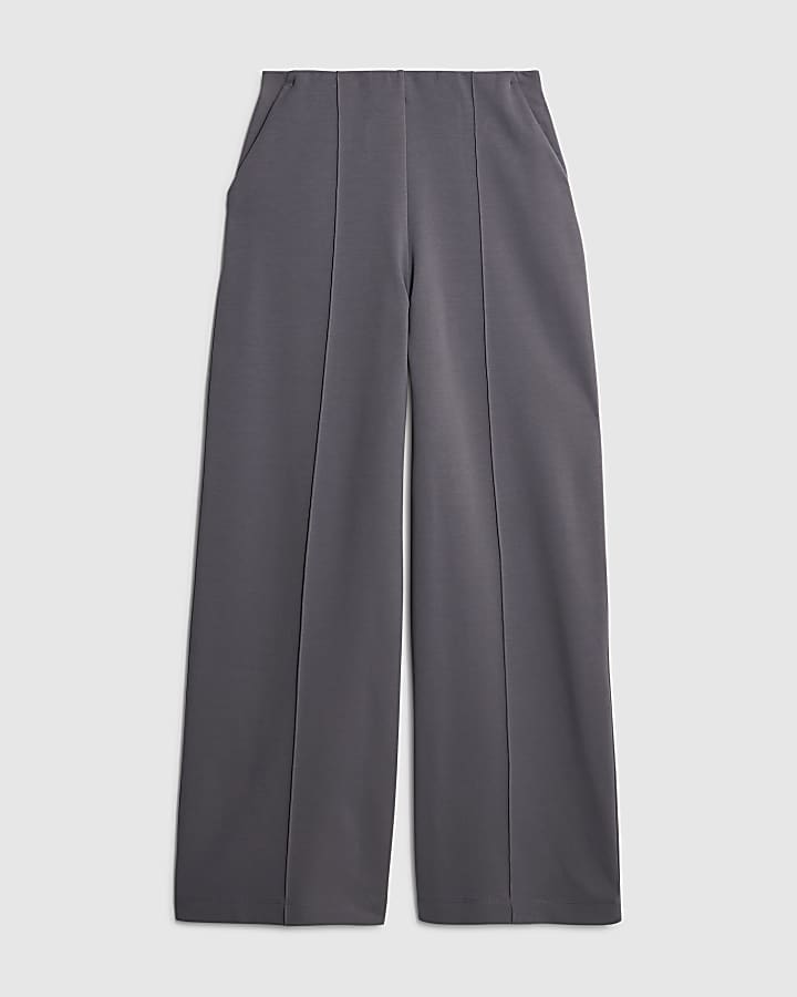 Grey Wide Leg Pintuck Joggers