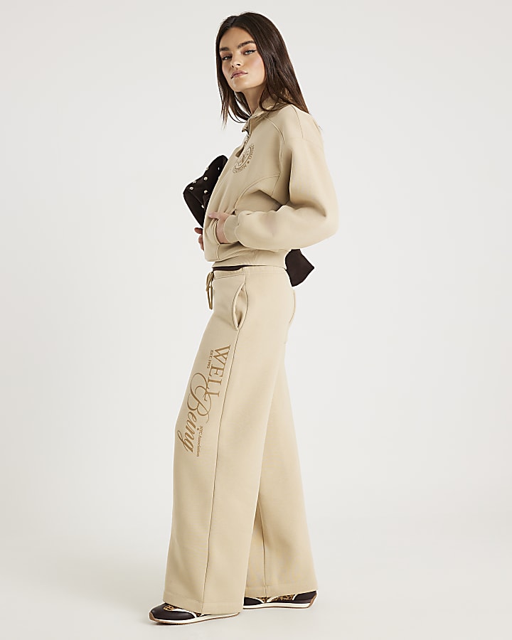 Beige NYC Wide Leg Joggers