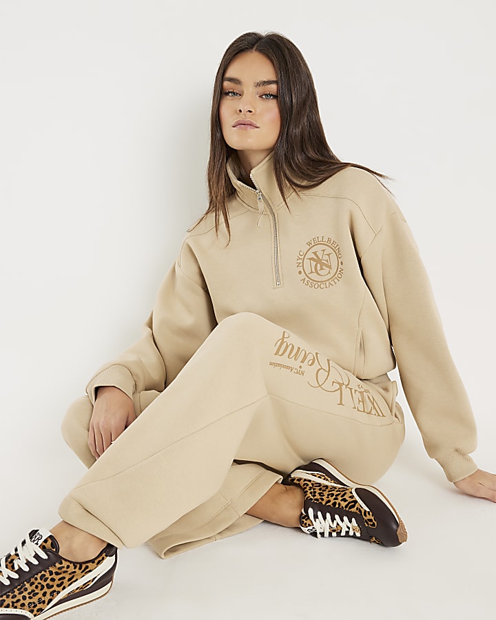 Beige NYC Wide Leg Joggers