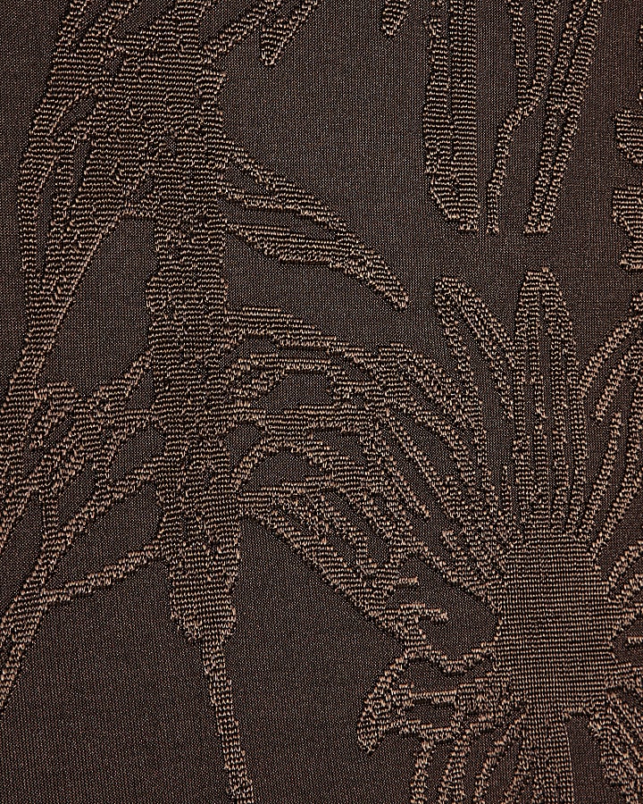 Brown Sleeveless Jacquard Scarf Midi Dress