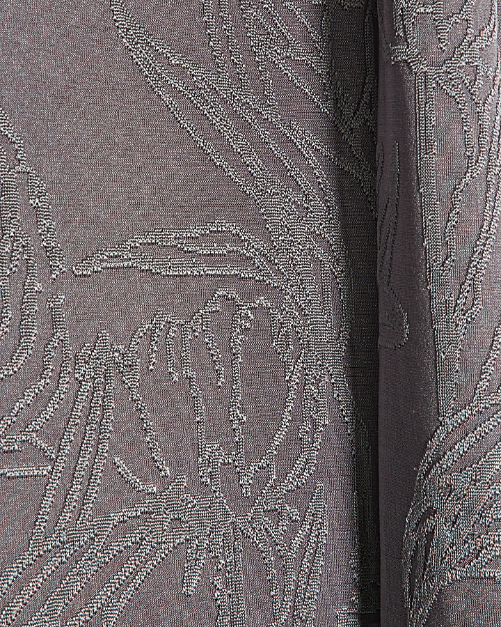 Grey Sleeveless Jacquard Scarf Tie Midi Dress