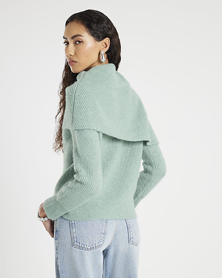 Green Knitted Cape Detail Jumper