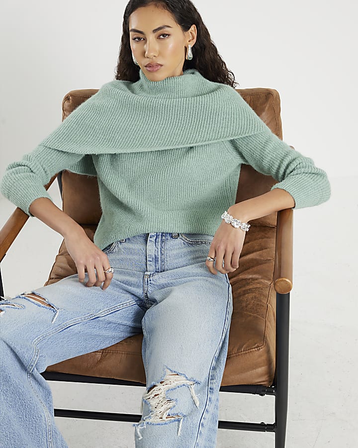 Green Knitted Cape Detail Jumper