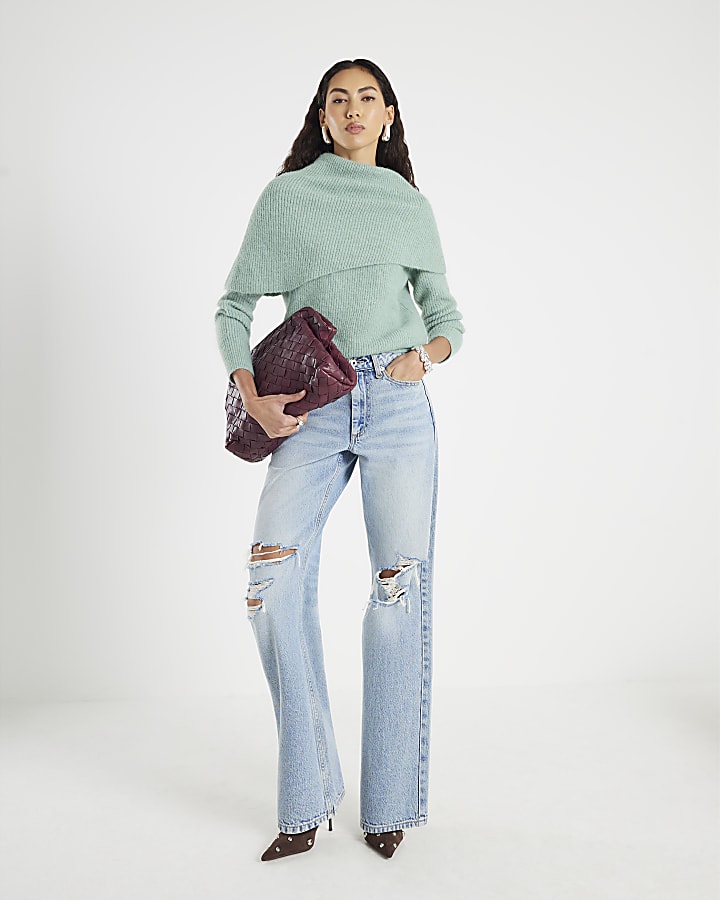 Green Knitted Cape Detail Jumper