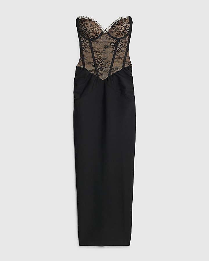 Black Sleeveless Lace Corset Maxi Dress